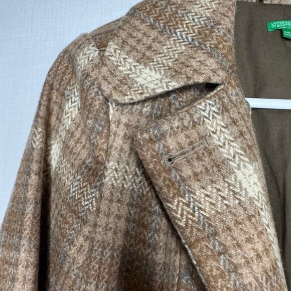 United Colors Of Benetton Double Breasted Pea Coat Sz S Plaid Wool Boho 70’s - Picture 3 of 15